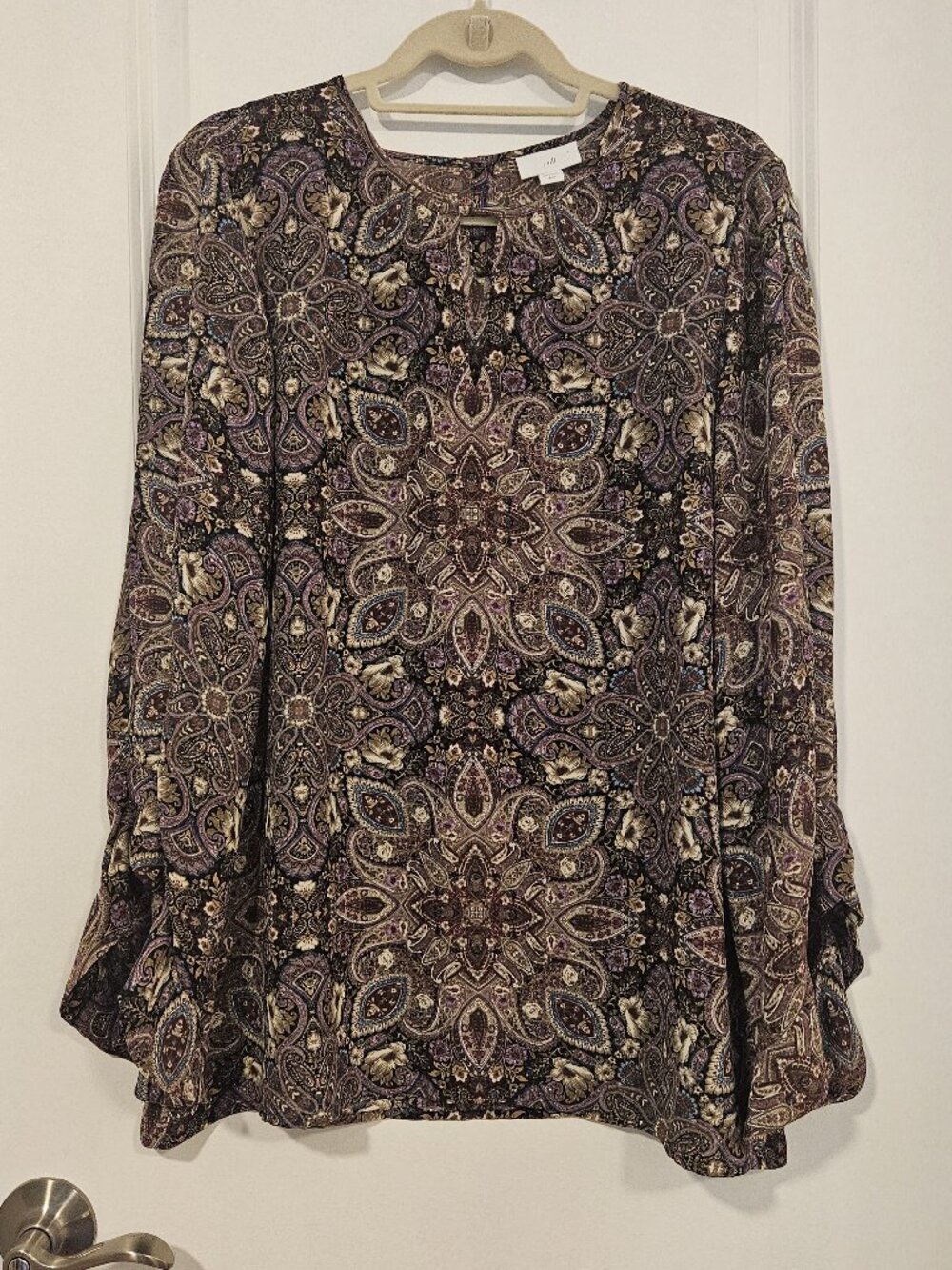 J.Jill Paisley Floral Boho Blouse Size Large Flounce Sleeve